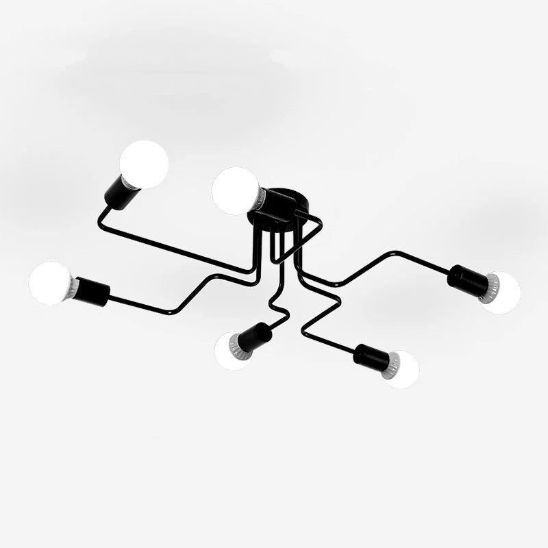 Plafonnier industriel rétro en fer forgé 6 têtes pour cuisine et salle à manger