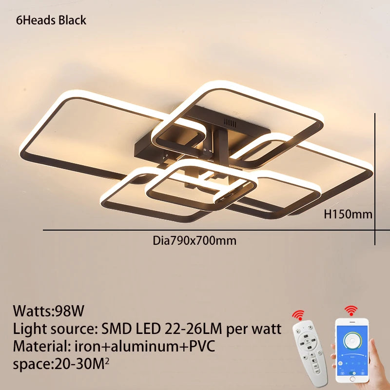 Plafonnier LED Moderne Noir et Blanc Dimmable avec Télécommande, Lustre 3/6 Branches pour Salon et Chambre
