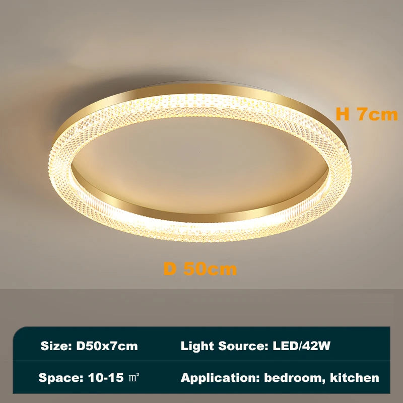 Plafonnier LED Design Nordique en Métal Doré, Luminaire Dimmable pour Chambre et Cuisine