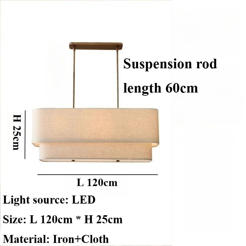Suspension linéaire rectangulaire vintage en tissu pour ambiance cosy