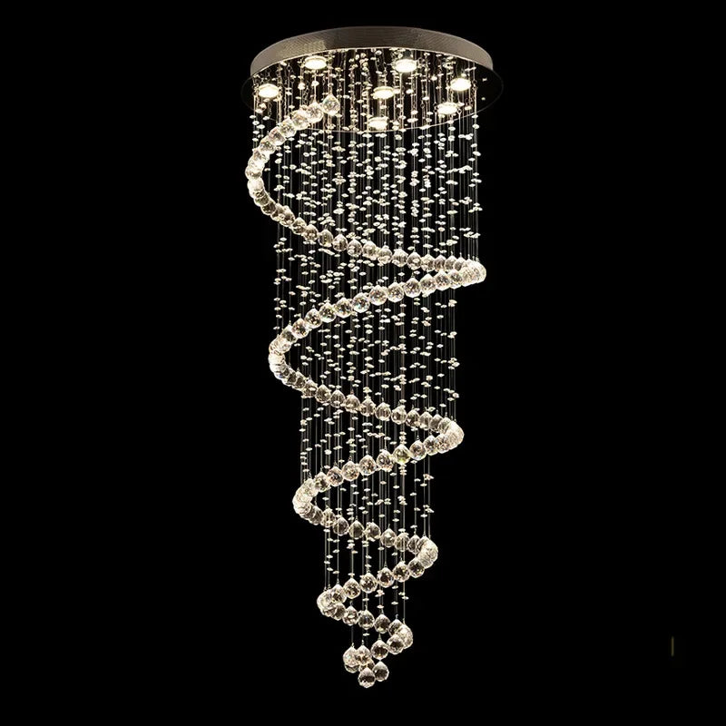 Lustre LED spirale en cristal pour plafond, suspension design moderne
