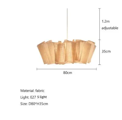 Suspension plissée en lin style nordique vintage, luminaire artisanal pour chambre et cuisine