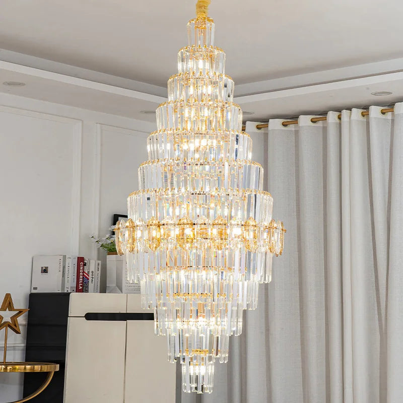 Lustre en cristal de luxe doré, design moderne pour salon et villa
