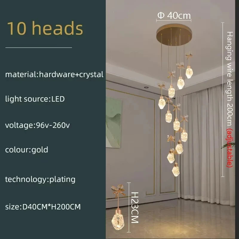Lustre suspension moderne en cristal pour villa et salon avec LED dimmable