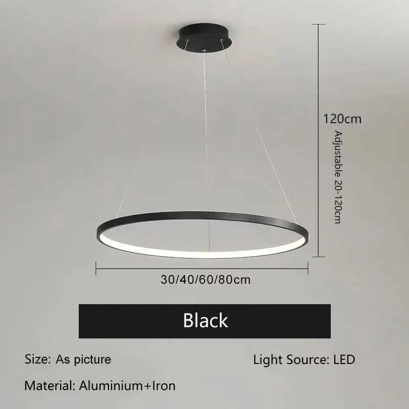 Suspension LED ronde moderne en aluminium noir et blanc, lumière chaude et froide pour intérieur