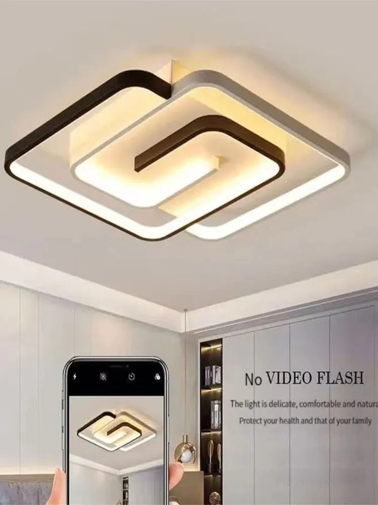 Plafonnier LED Carré Moderne en Aluminium, Lumière Dimmable et Ambiance Chaleureuse