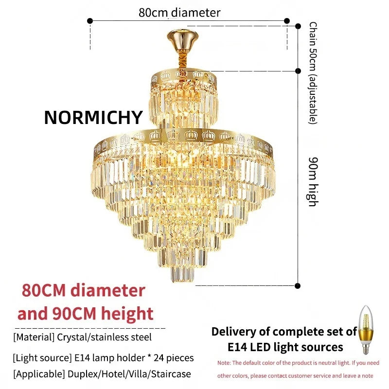 Lustre moderne en cristal LED pour salon et hall d’escalier en colimaçon