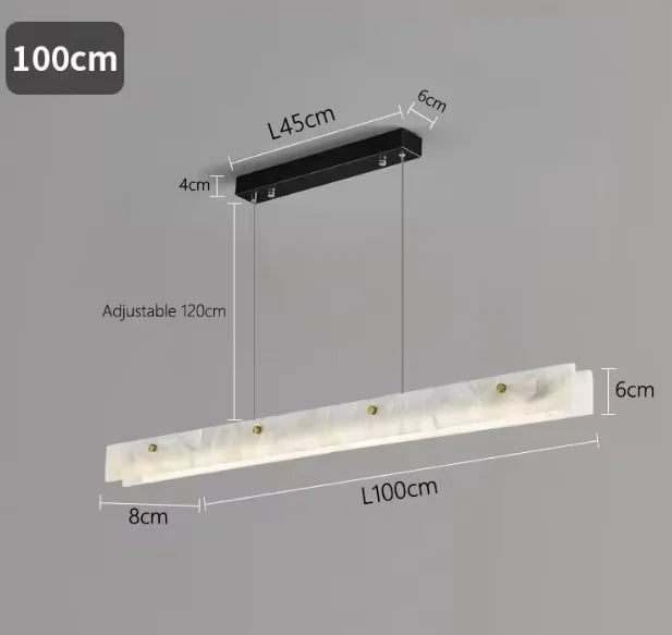 Suspension linéaire en marbre et acier inoxydable LED, design moderne pour salle à manger et chambre