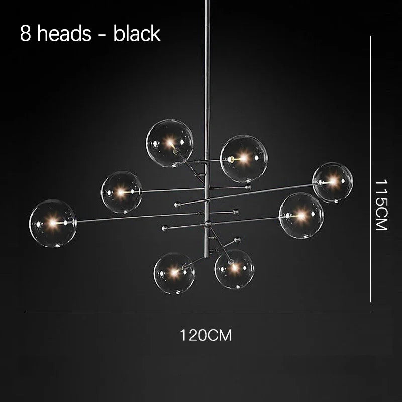 Suspension boule en verre design nordique noir et or LED pour salon et chambre