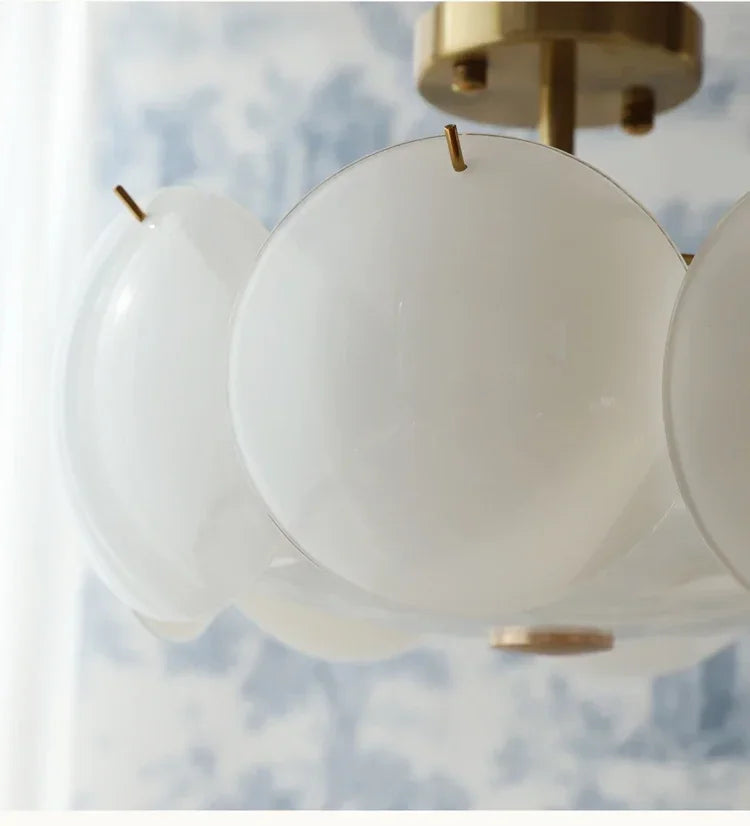 Plafonnier verre blanc crème minimaliste moderne E14 pour salon et salle à manger