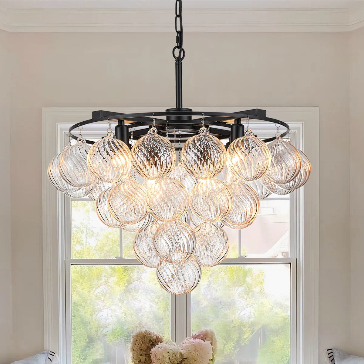 Suspension lustre LED à plusieurs niveaux en verre à bulles pour salon et villa