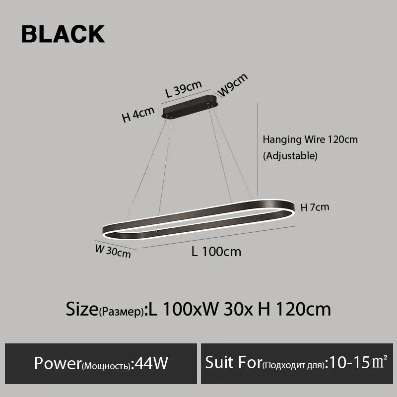 Suspension LED nordique en aluminium, lumière variable pour salle à manger et cuisine