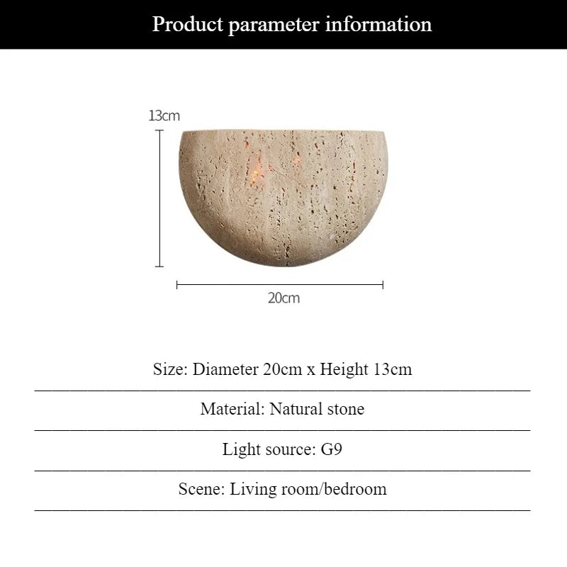 Applique Murale Pierre Naturelle Jaune Demi-Cercle LED Lumière Chaude