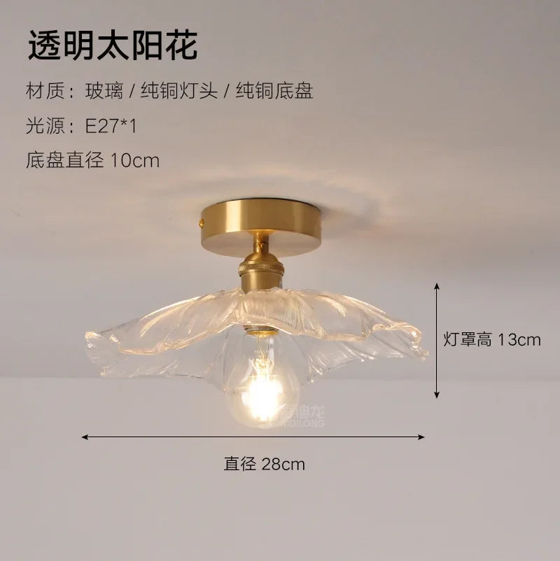 Plafonnier vintage en verre LED 2025, lumière chaude rétro pour salon et couloir