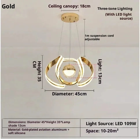 Suspension lustre anneau boule LED design moderne en métal, ambiance cosy