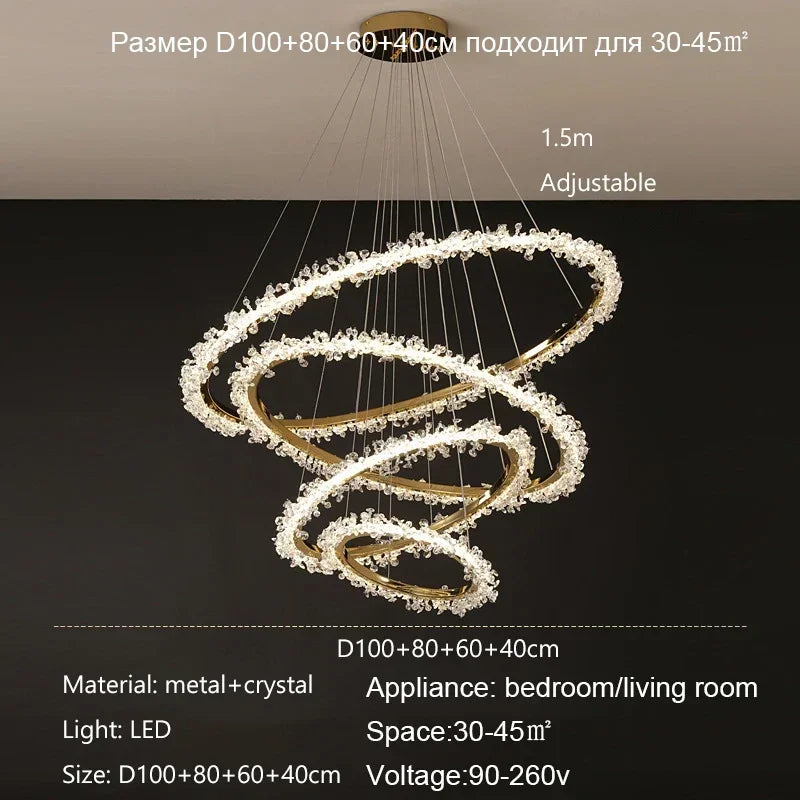 Suspension Lustre Cristal Nordique Moderne Anneau pour Salon et Chambre