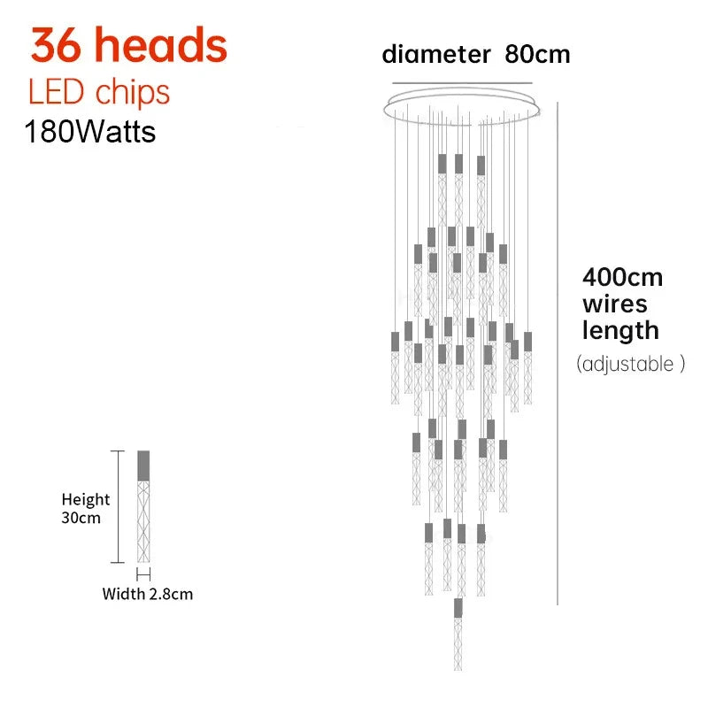 Suspension LED moderne spirale en cristal pour salon et duplex