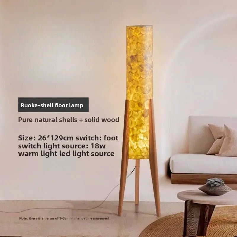 Lampadaire Wabi Sabi Zen en noyer noir, lumière chaude, style chinois rétro - Luminous Place