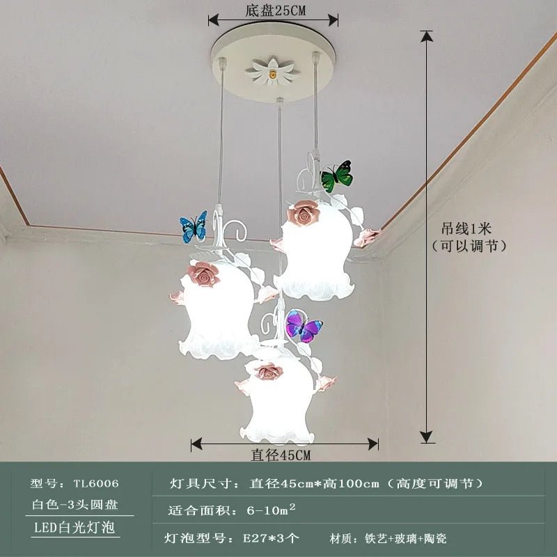 Lampe Enfant Lustre Fer Forgé à Trois Têtes Style Pastoral Rose - Luminous Place