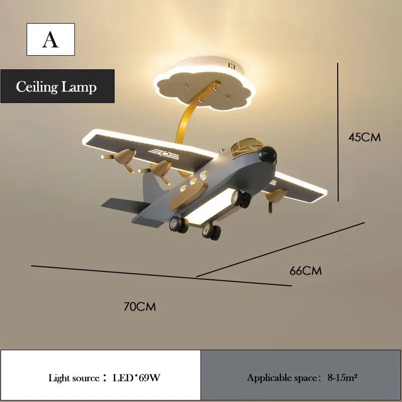 Lampe Enfant Lustre LED Avion Gris et Orange Design Nordique pour Chambre Garçon - Luminous Place