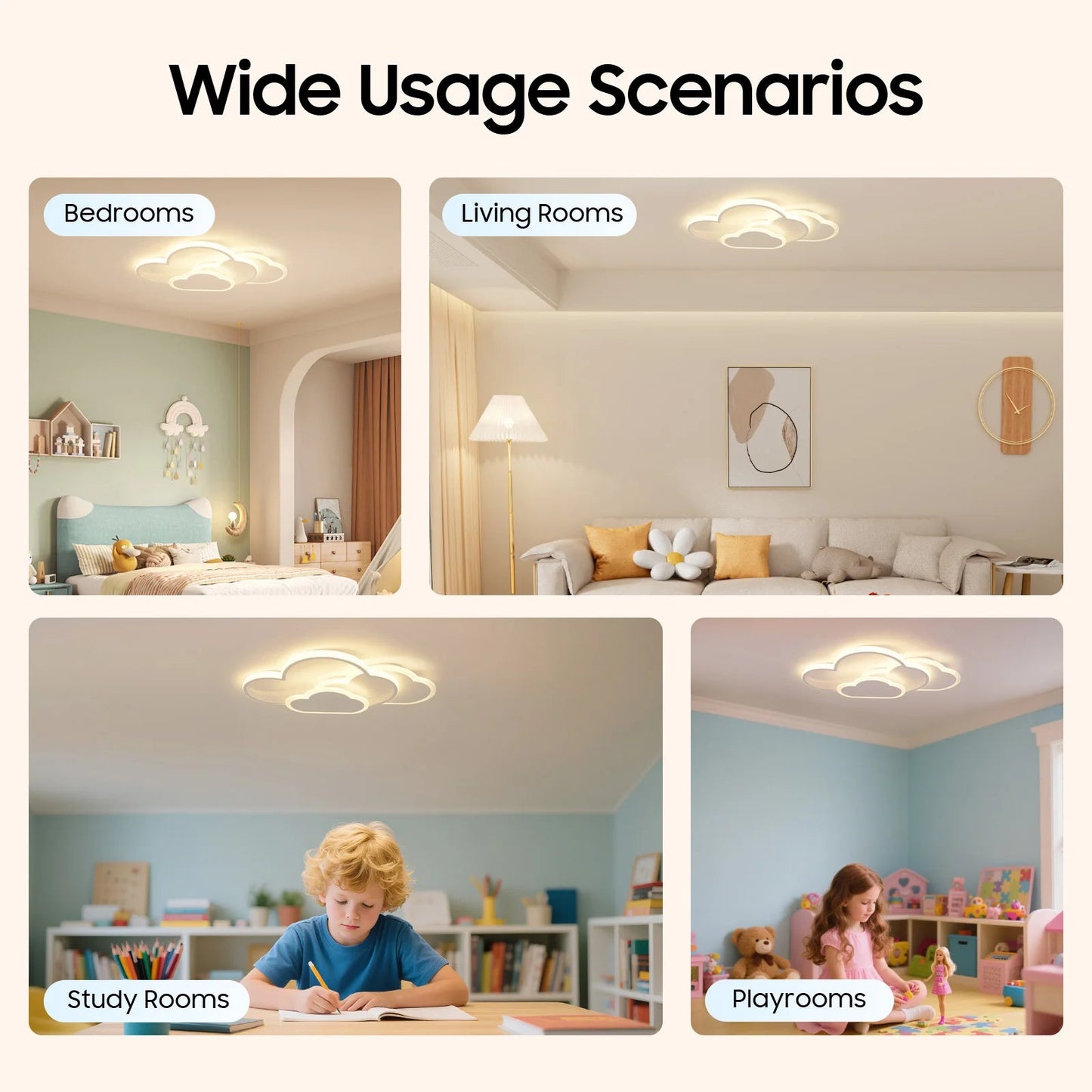 Lampe Enfant Plafonnier LED Nuage en Acrylique 3 Couleurs 52x31 cm - Luminous Place