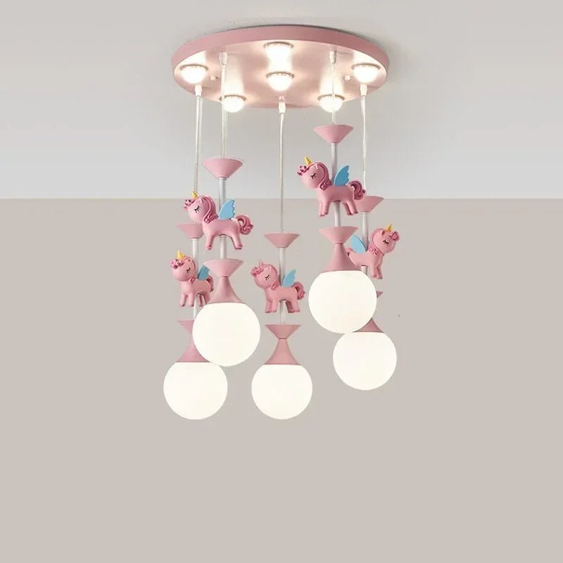 Lampe Enfant Suspension LED Carrousel Rose Design Créatif et Protection des Yeux - Luminous Place