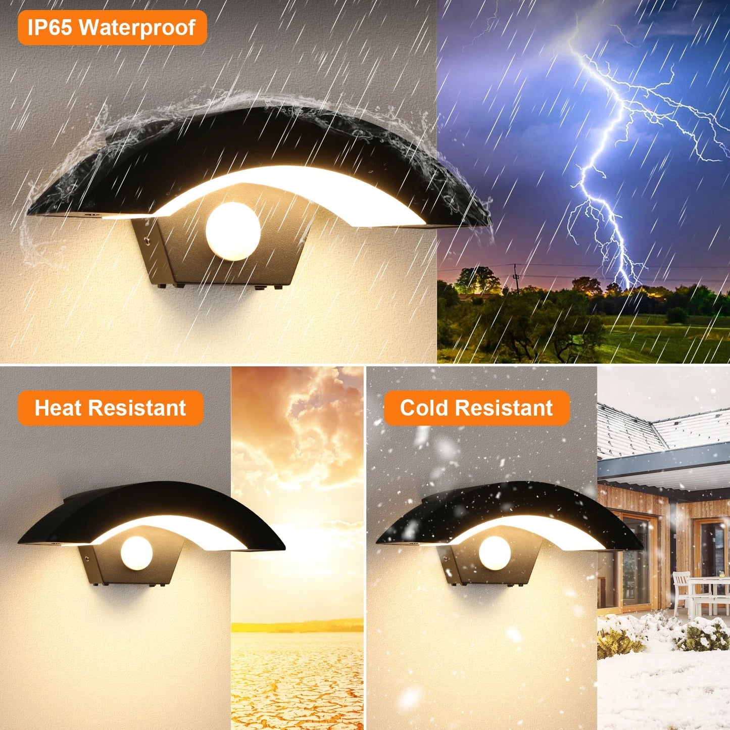 Luminaire Extérieur Applique Murale Moderne 24W Noir avec Capteur et Lumière Chaude 3000K - Luminous Place