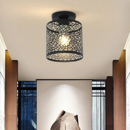 Plafonnier LED E27 en fer forgé noir style nordique moderne pour intérieur