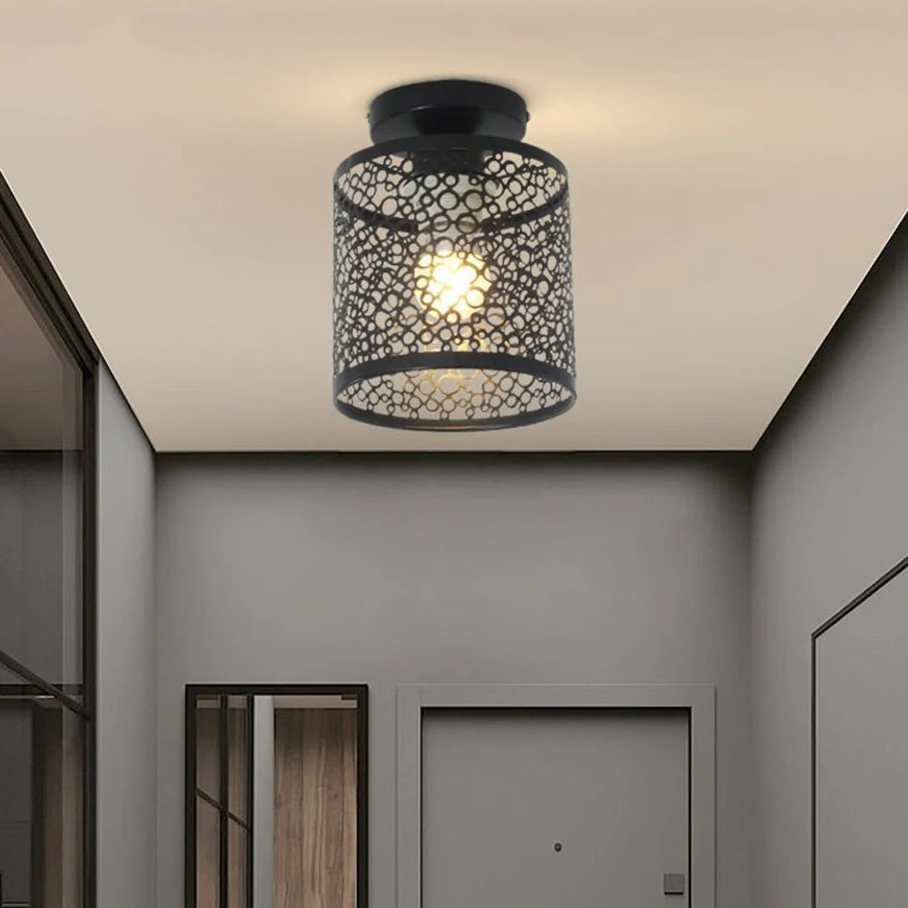 Plafonnier LED E27 en fer forgé noir style nordique moderne pour intérieur