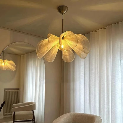 Suspension tissu fleur LED style japonais pour salon et restaurant E27