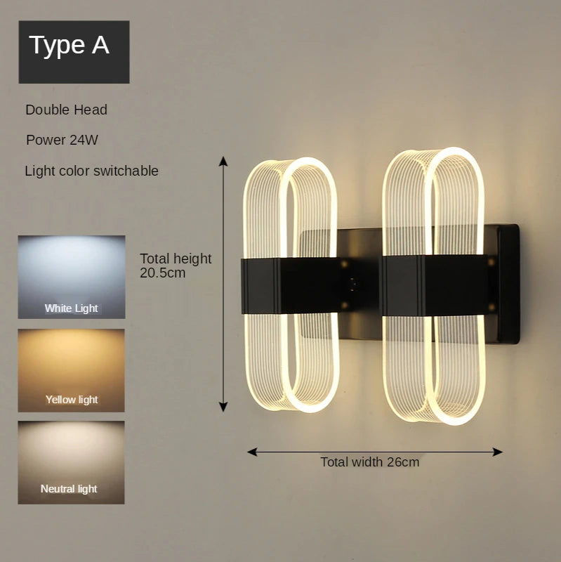 Applique Murale LED Moderne Noir et Or en Métal et Acrylique, Style Nordique Élégant