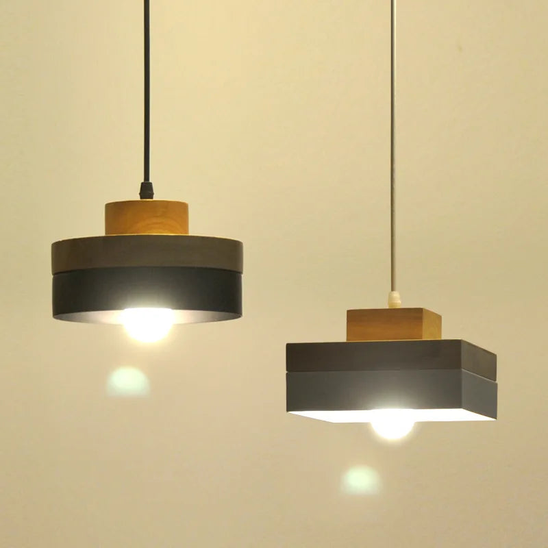 Suspension LED Carrée Bois et Métal au Design Nordique Moderne, Luminaire d'Ambiance