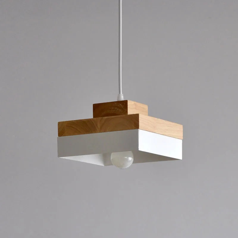 Suspension LED Carrée Bois et Métal au Design Nordique Moderne, Luminaire d'Ambiance