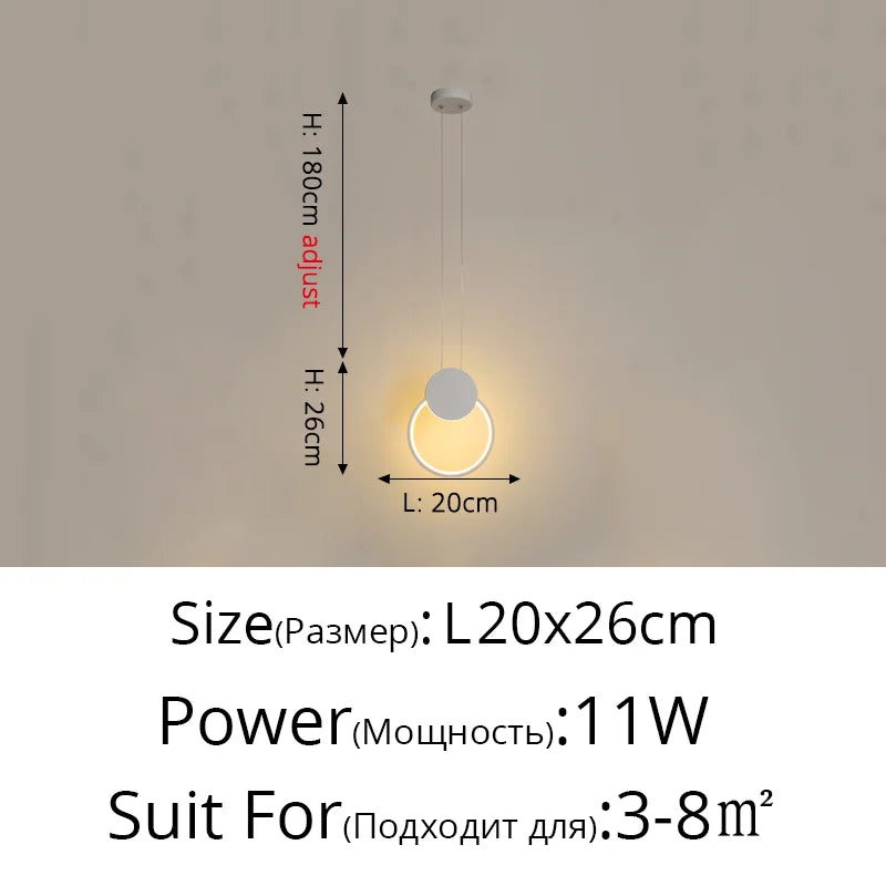 Suspension LED design moderne en aluminium, lumière chaude ou froide, noir et blanc