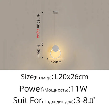 Suspension LED design moderne en aluminium, lumière chaude ou froide, noir et blanc