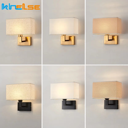 Applique Murale Carrée Moderne en Tissu Style Américain E27 LED