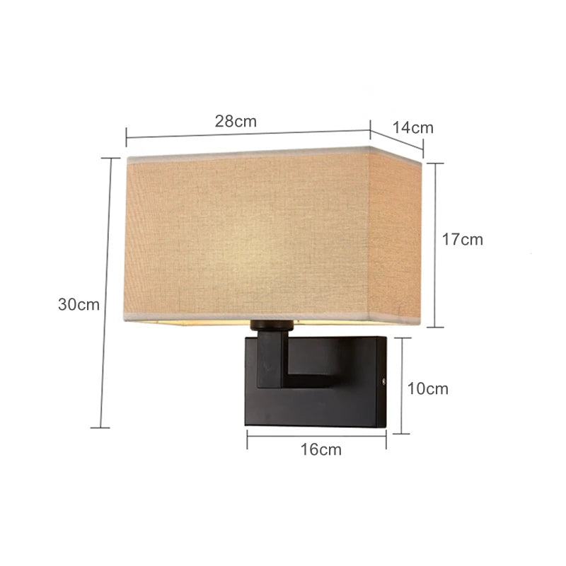 Applique Murale Carrée Moderne en Tissu Style Américain E27 LED