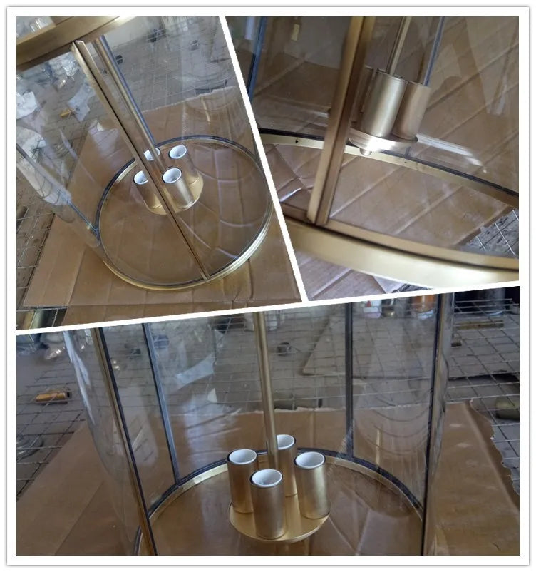 Suspension vintage en cuivre avec cage à oiseaux en verre, éclairage chaleureux