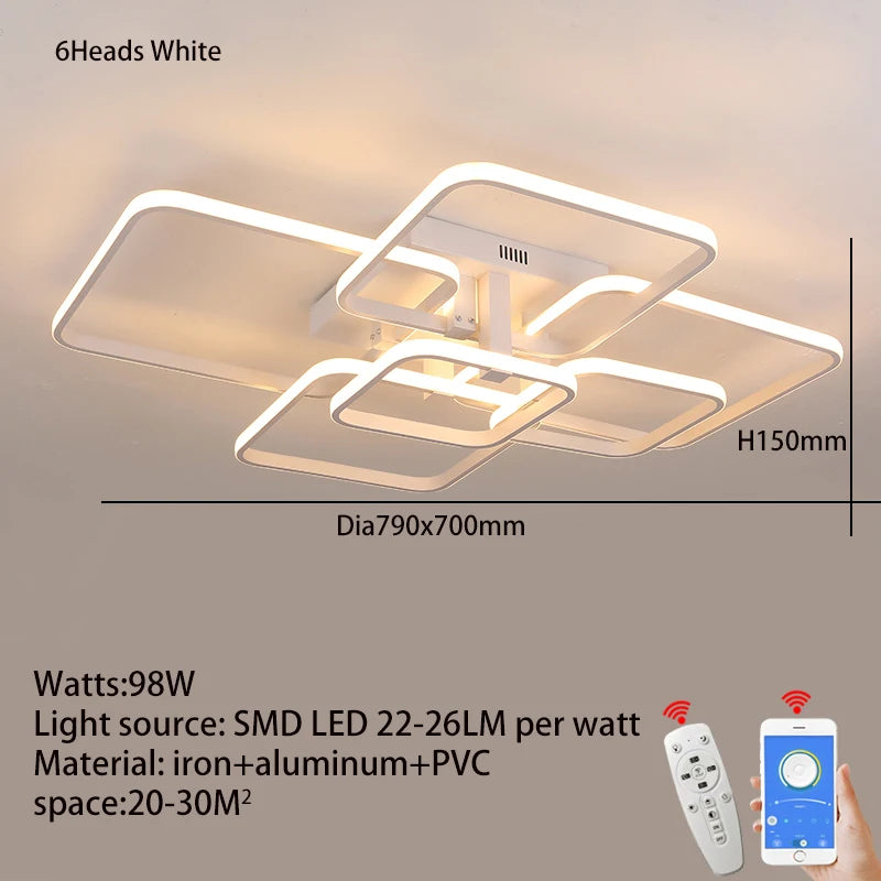 Plafonnier LED Moderne Noir et Blanc Dimmable avec Télécommande, Lustre 3/6 Branches pour Salon et Chambre