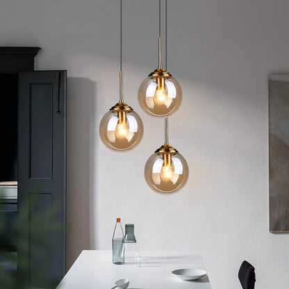 Suspension LED en verre fumé ambre, design moderne et lumière chaleureuse