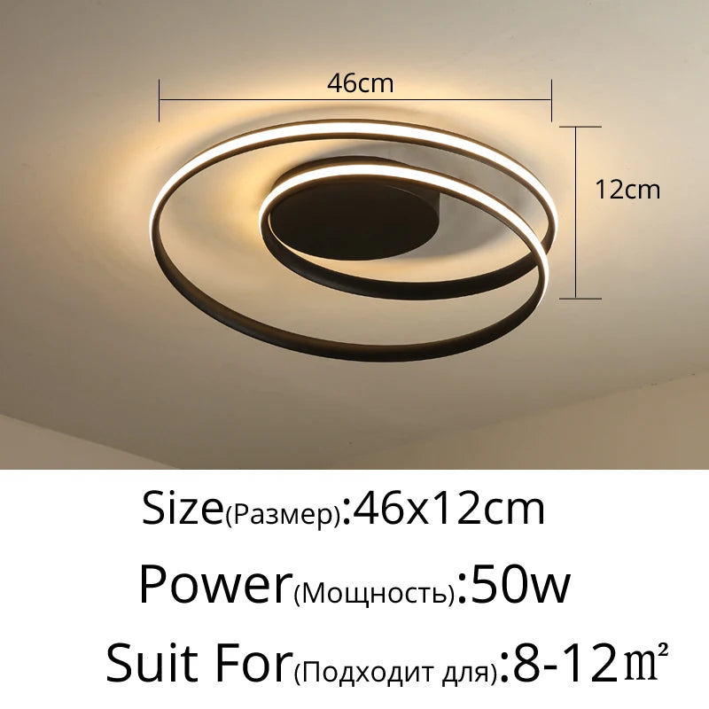 Plafonnier LED moderne design aluminium blanc noir, lumière chaude dimmable