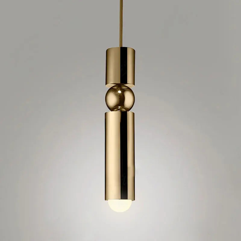 Suspension LED cylindrique dorée design nordique moderne pour intérieur cosy