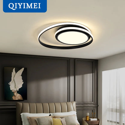 Plafonnier LED moderne design aluminium blanc noir, lumière chaude dimmable