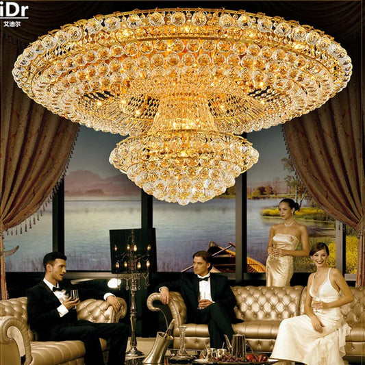 Lustre circulaire doré en cristal Rmy-0116 pour salon et hôtel 1,2-1,5 m