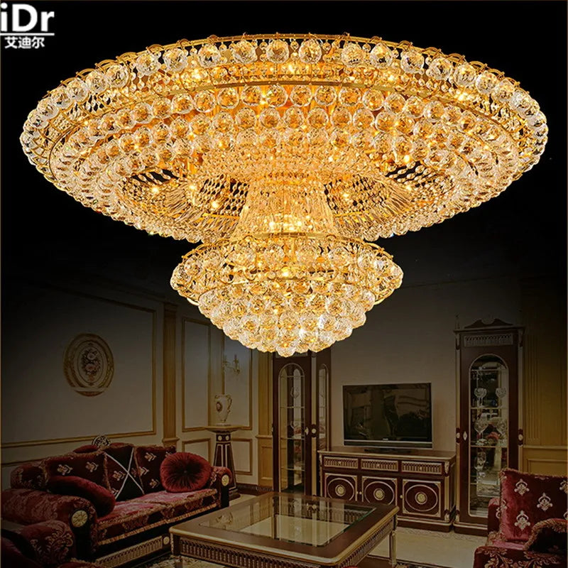 Lustre circulaire doré en cristal Rmy-0116 pour salon et hôtel 1,2-1,5 m