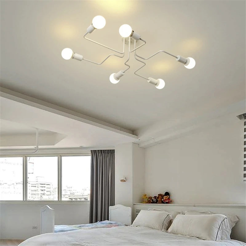 Plafonnier industriel rétro en fer forgé 6 têtes pour cuisine et salle à manger