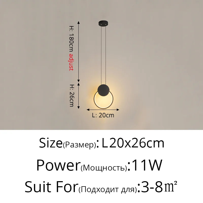 Suspension LED design moderne en aluminium, lumière chaude ou froide, noir et blanc