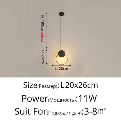 Suspension LED design moderne en aluminium, lumière chaude ou froide, noir et blanc