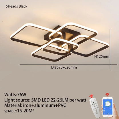 Plafonnier LED Moderne Noir et Blanc Dimmable avec Télécommande, Lustre 3/6 Branches pour Salon et Chambre