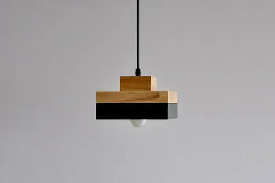 Suspension LED Carrée Bois et Métal au Design Nordique Moderne, Luminaire d'Ambiance